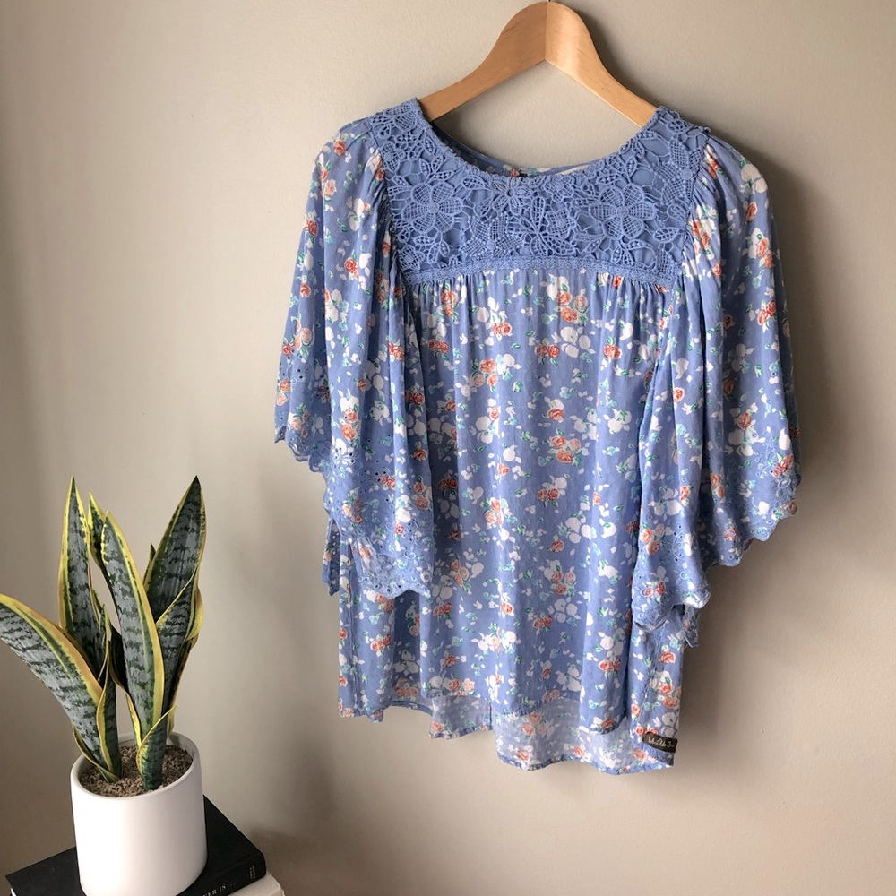 Matilda Jane Lavender Blue Floral Crochet Yoke Blouse
